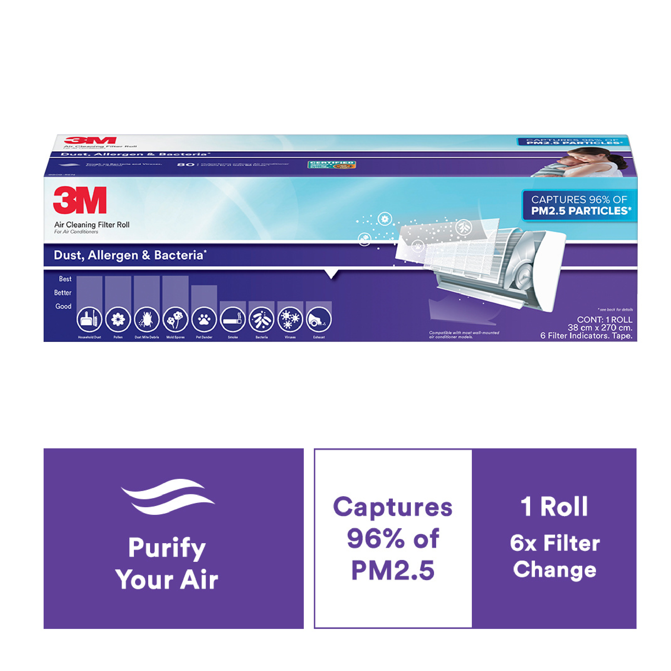 3M Aircon Filter Dust, Allergen & Bacteria 38 X 270CM (Roll)