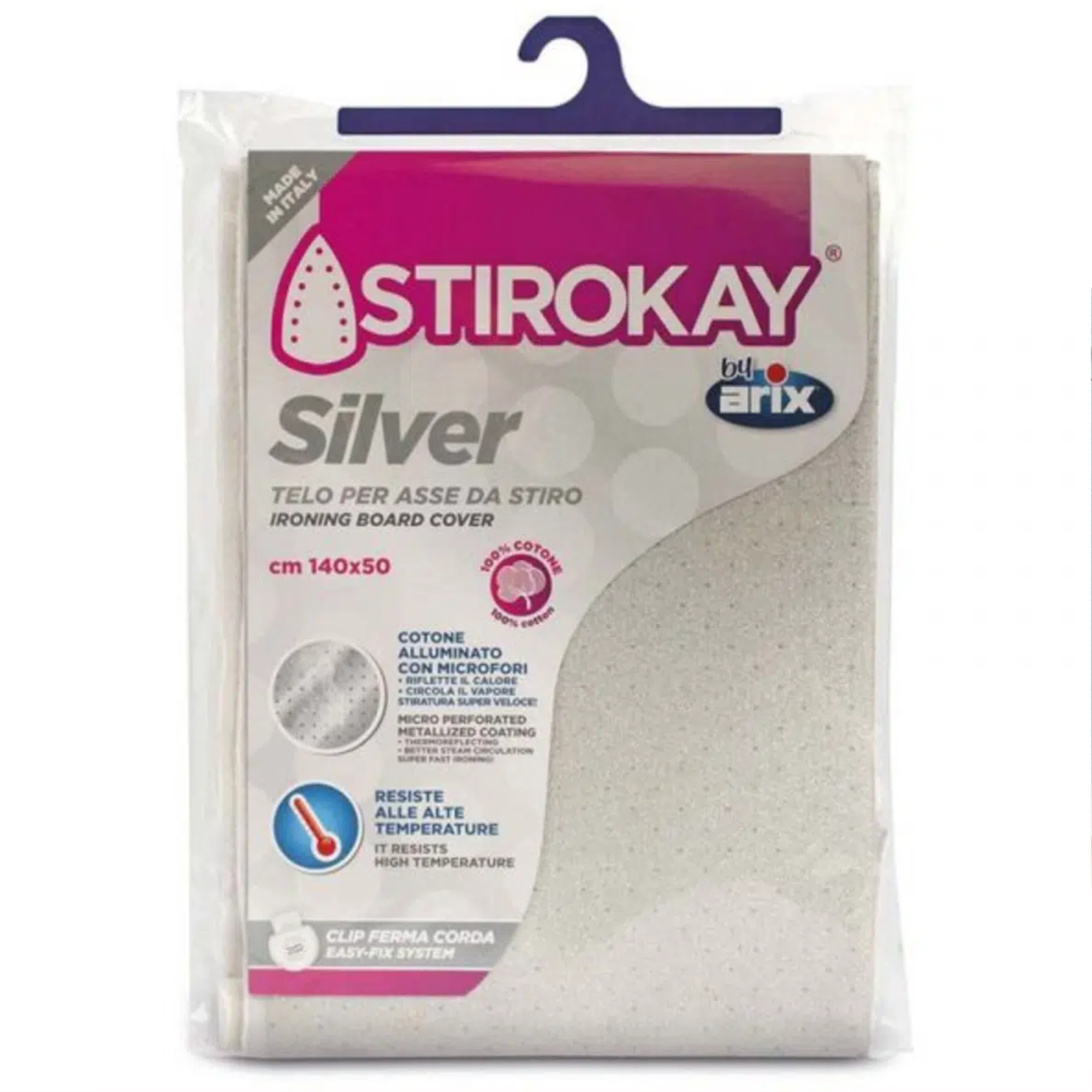 ARIX STIROKAY Silver Metalized Ironing Board Cover 140CM X 50CM