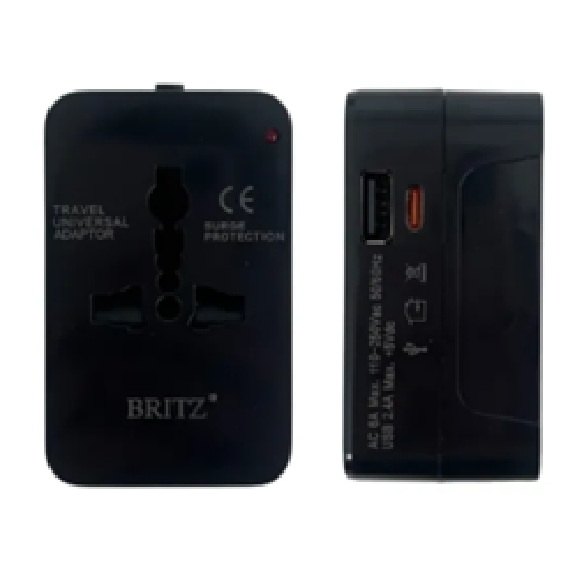 Britz ALL-IN-ONE INTERNATIONAL Travel Adaptor With 2 USB PORTS 2.4A BLACK