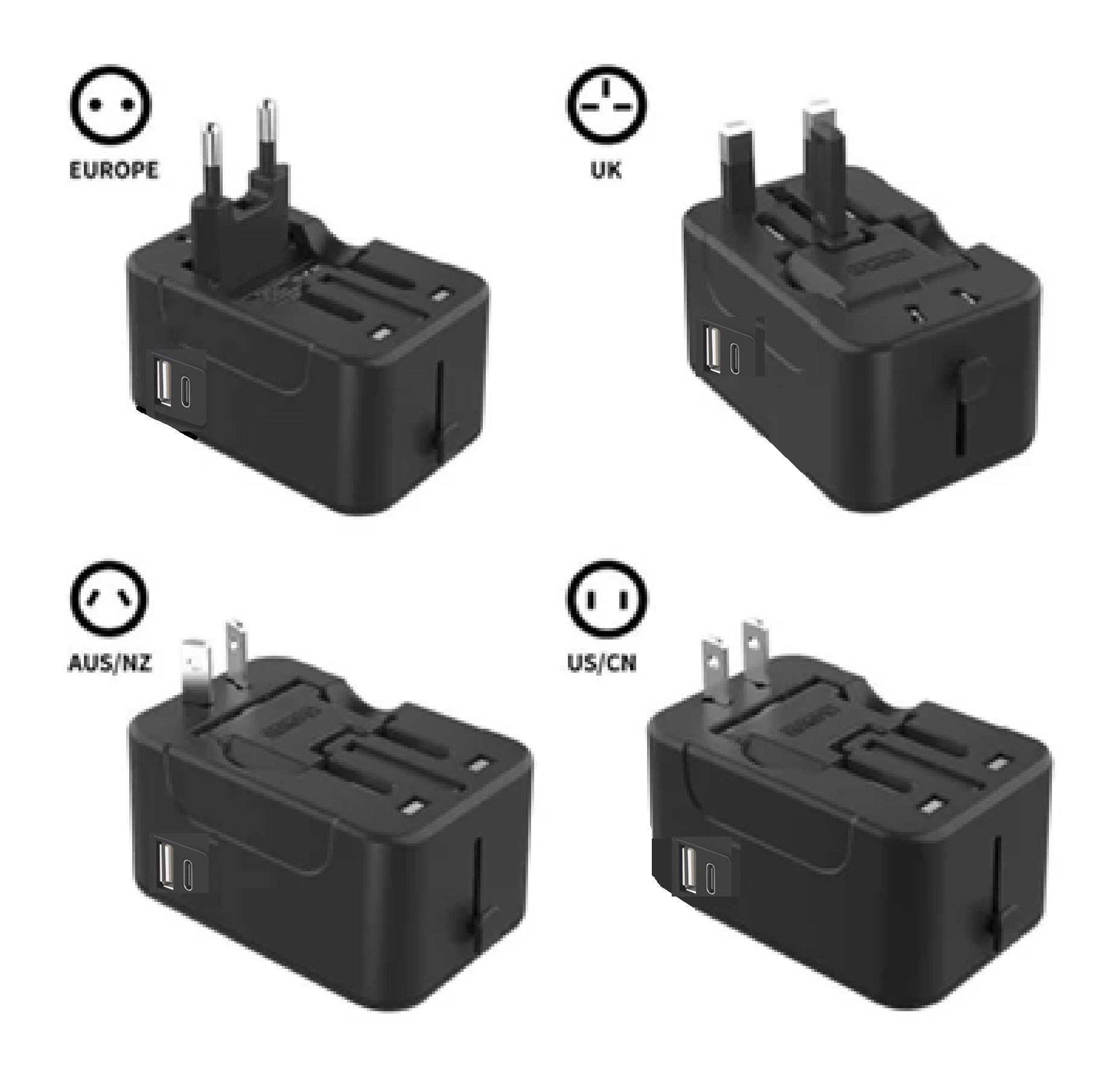 Britz ALL-IN-ONE INTERNATIONAL Travel Adaptor With 2 USB PORTS 2.4A BLACK