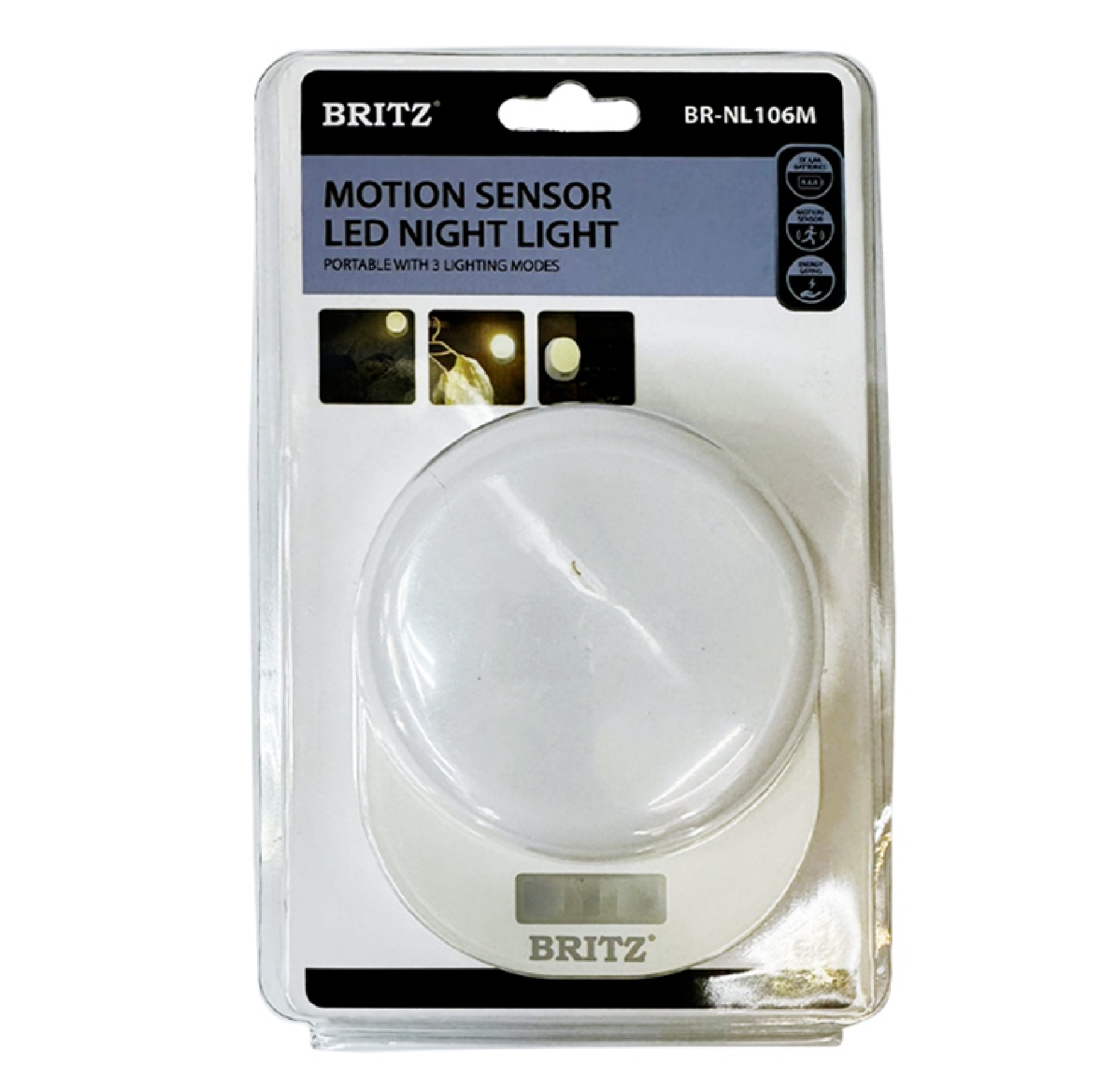 Britz MOTION SENSOR LED Battery Operated Night Light 3 MODES BR-NL106M