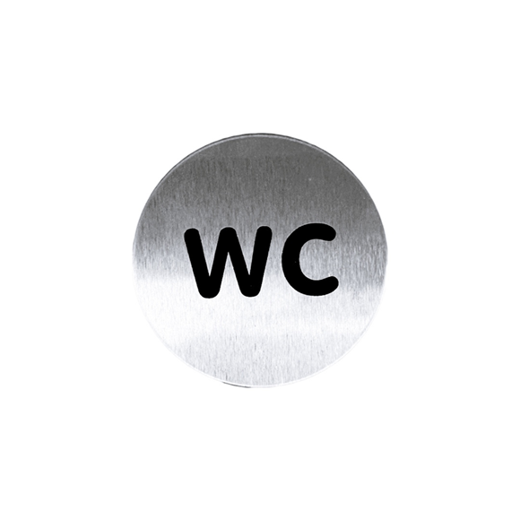 Brushed Stainless Steel 75MM WC Sign SELF ADHESIVE
