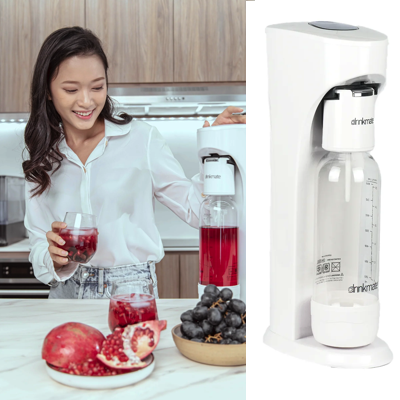 DRINKMATE OmniFizz Sparkling Water & Soda Maker WHITE Comes With 1 Cylinder