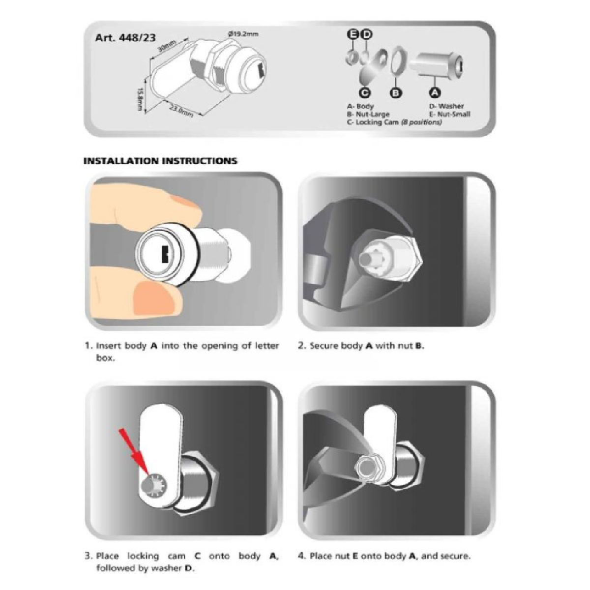 Duro Art.448/23 Cam Lock (Letter Box)