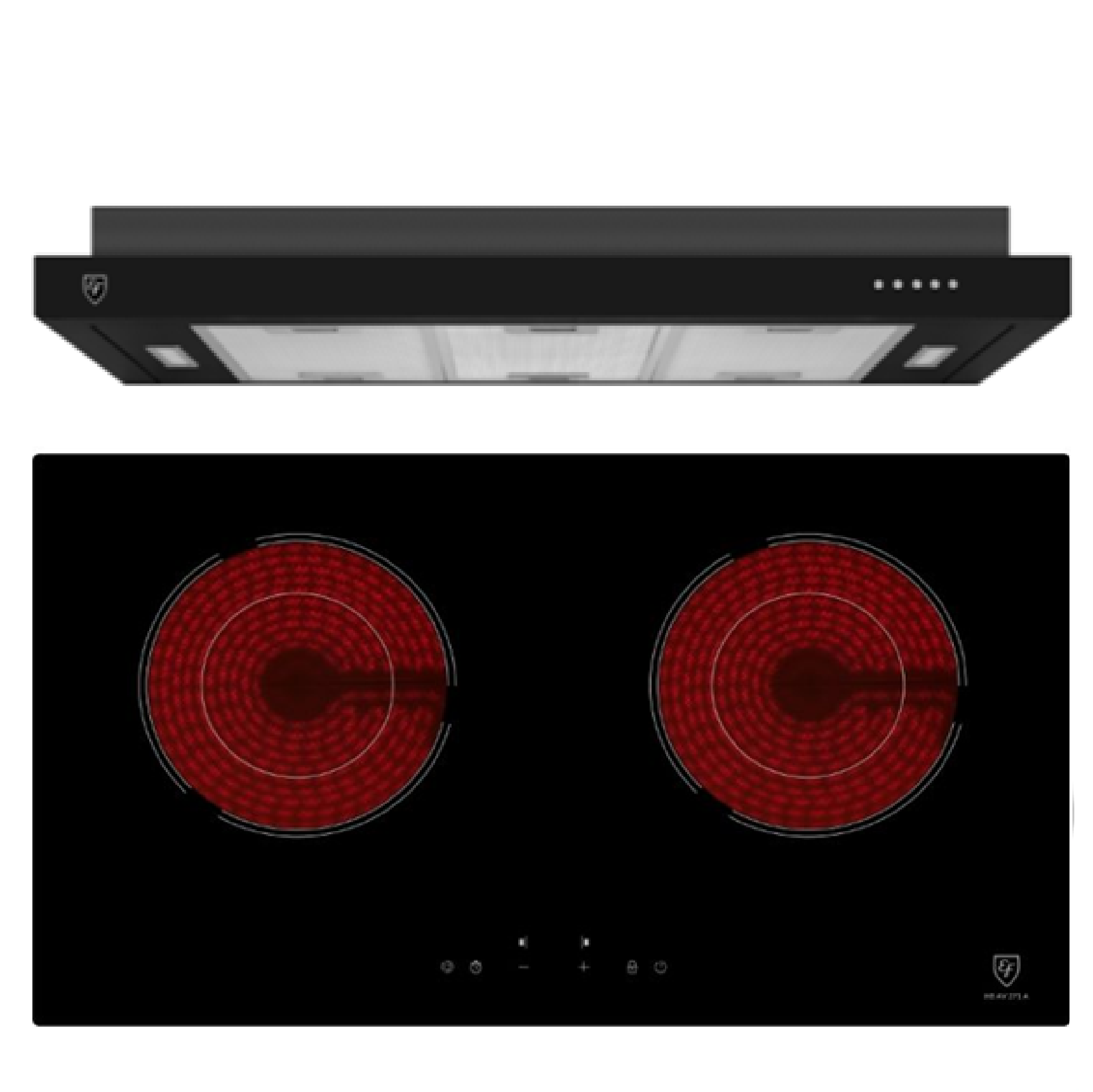 EF BUNDLE PROMO 90CM BLACK COOKER HOOD + 70CM VITOCERAMIC HOB 2 ZONES With Sensor Touch SCHOTT CERAN 15A