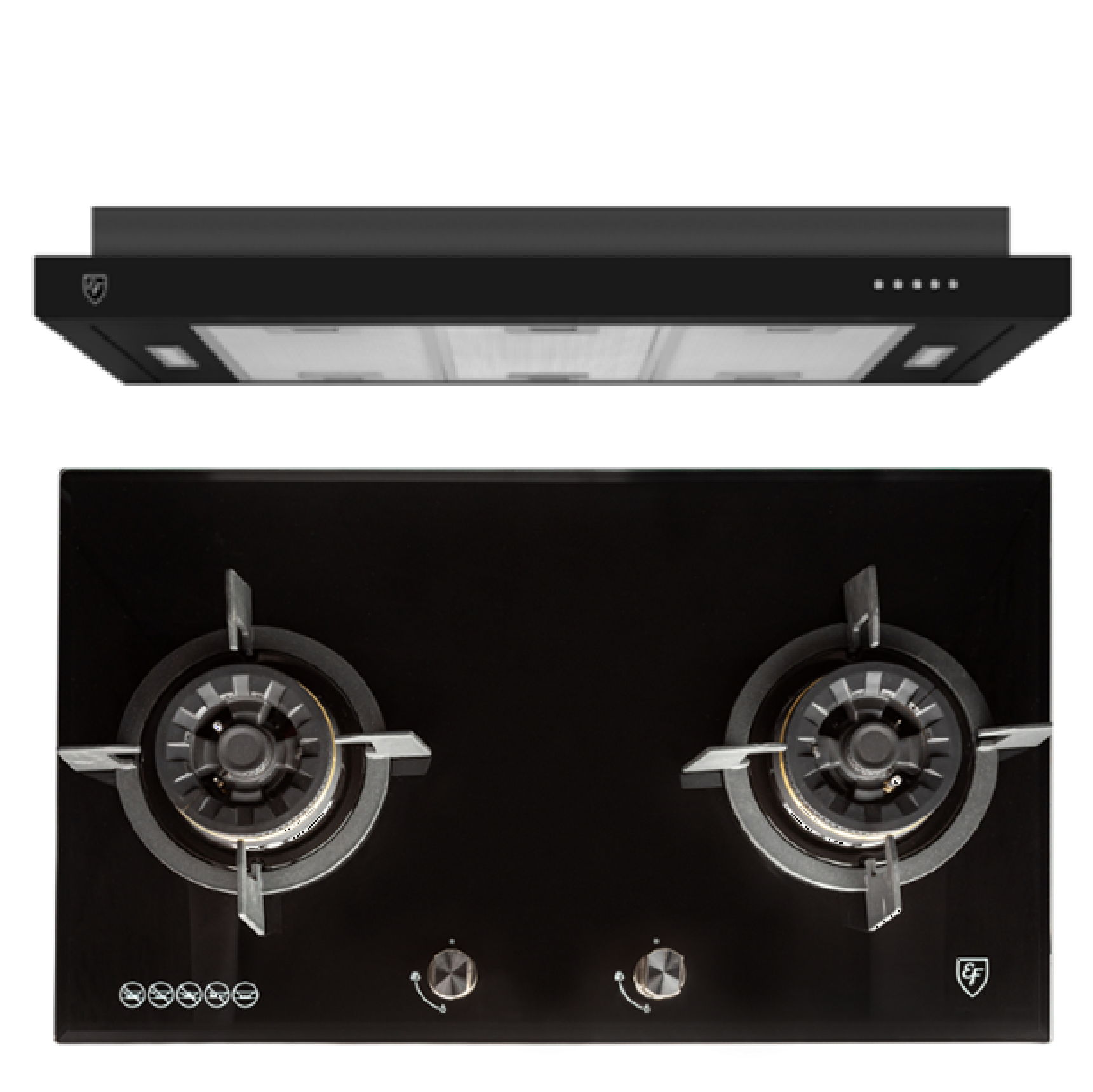 EF BUNDLE PROMO 90CM BLACK COOKER HOOD + 78CM 2 GAS HOB EFH 7626 WT VGB