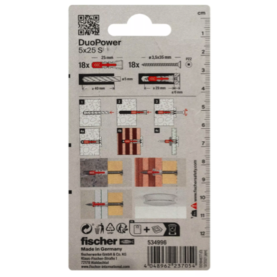 FISCHER DUOPOWER 5MM X 25MM Galvanised Screw 18PC/PACK 534996