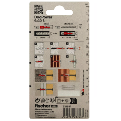 FISCHER DUOPOWER 6MM X 30MM Galvanised Screw 12PC/PACK 534997