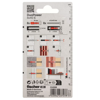 FISCHER DUOPOWER 8MM X 40MM Galvanised Screw 8PC/PACK 534998