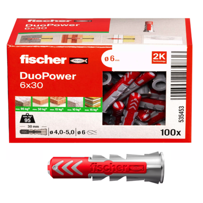 FISCHER DUOPOWER Expansion Wall Plug 6MM X 30MM 100PC/BOX 535453