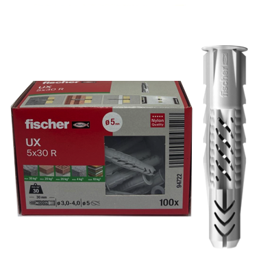 FISCHER Universal Plug UX 5MM X 30MM With RIM 100PC/BOX 94722