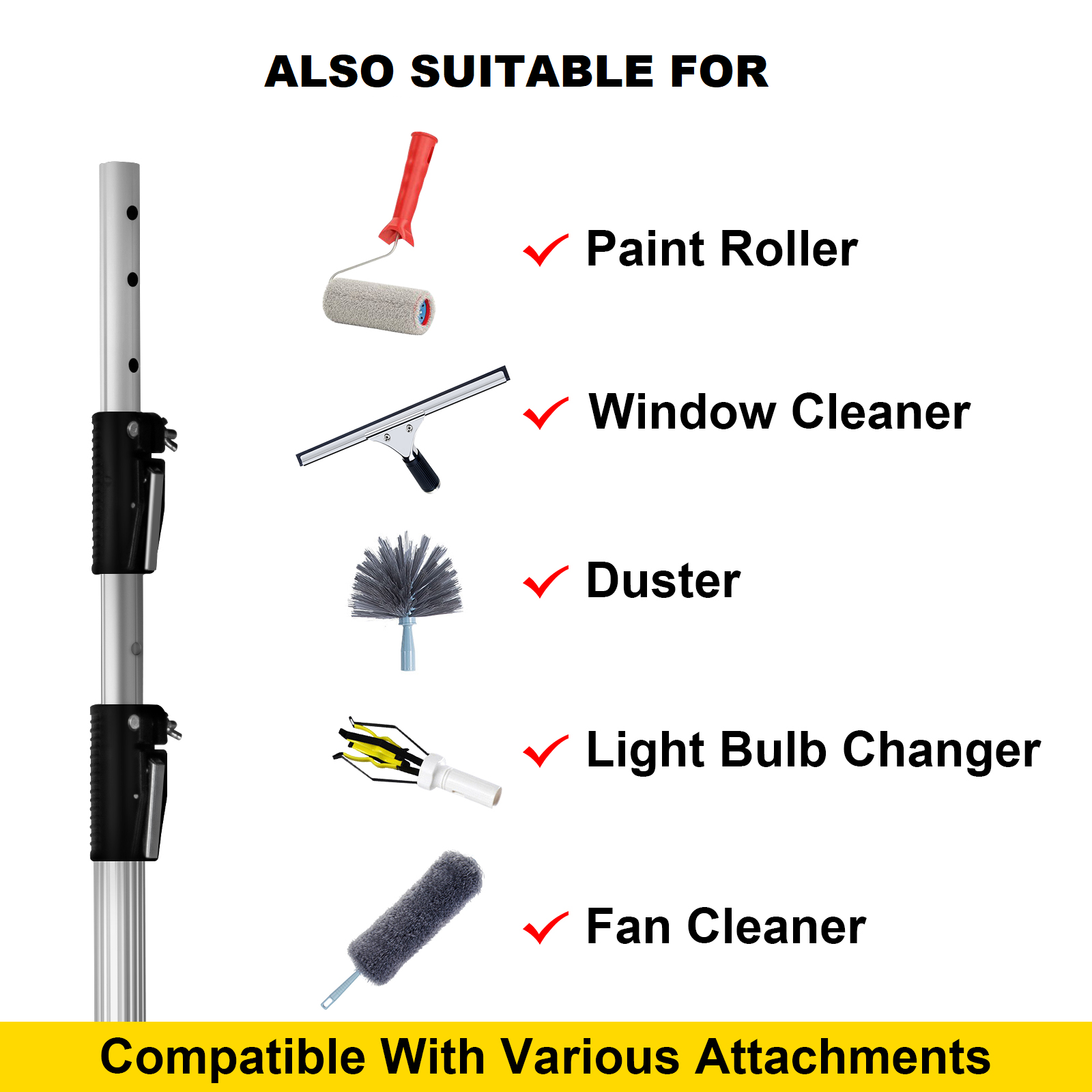 Green Hands UP To 3M Extension Telescoping Pole Aluminum