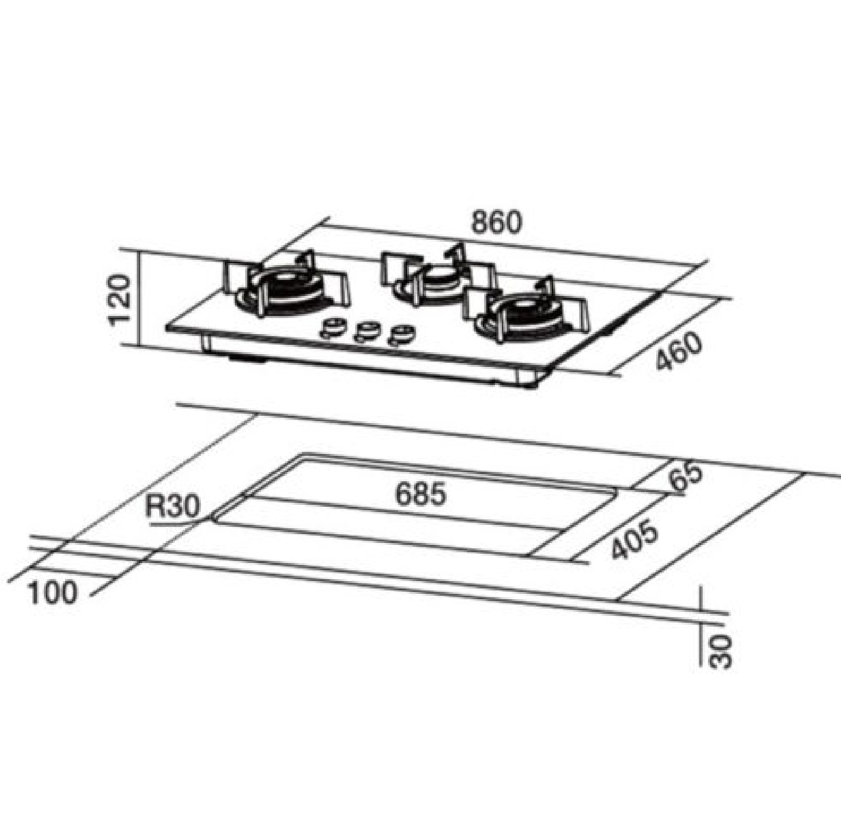 Hafele 90CM Semi Integrated Hood 536.88.133 + Hafele 86CM BUILT-IN CERAMIC Gas Hob (PUB) 538.01.947