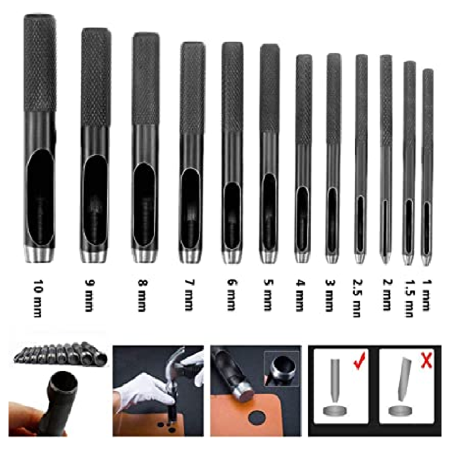 HardwareCity 12PC Leather Hollow Punch Set Metric MM Comes With BESPOKE Leather Pouch