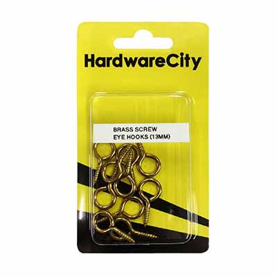 HardwareCity 13MM Brass Screw Eye Hooks, 10PC/Pack