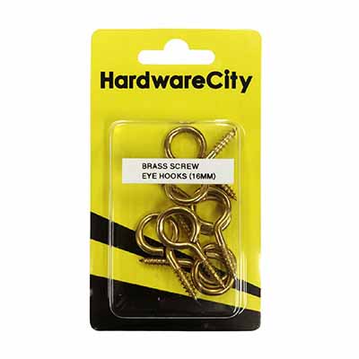 HardwareCity 16MM Brass Screw Eye Hooks, 8PC/Pack