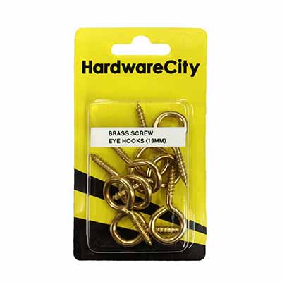 HardwareCity 19MM Brass Screw Eye Hooks, 8PC/Pack