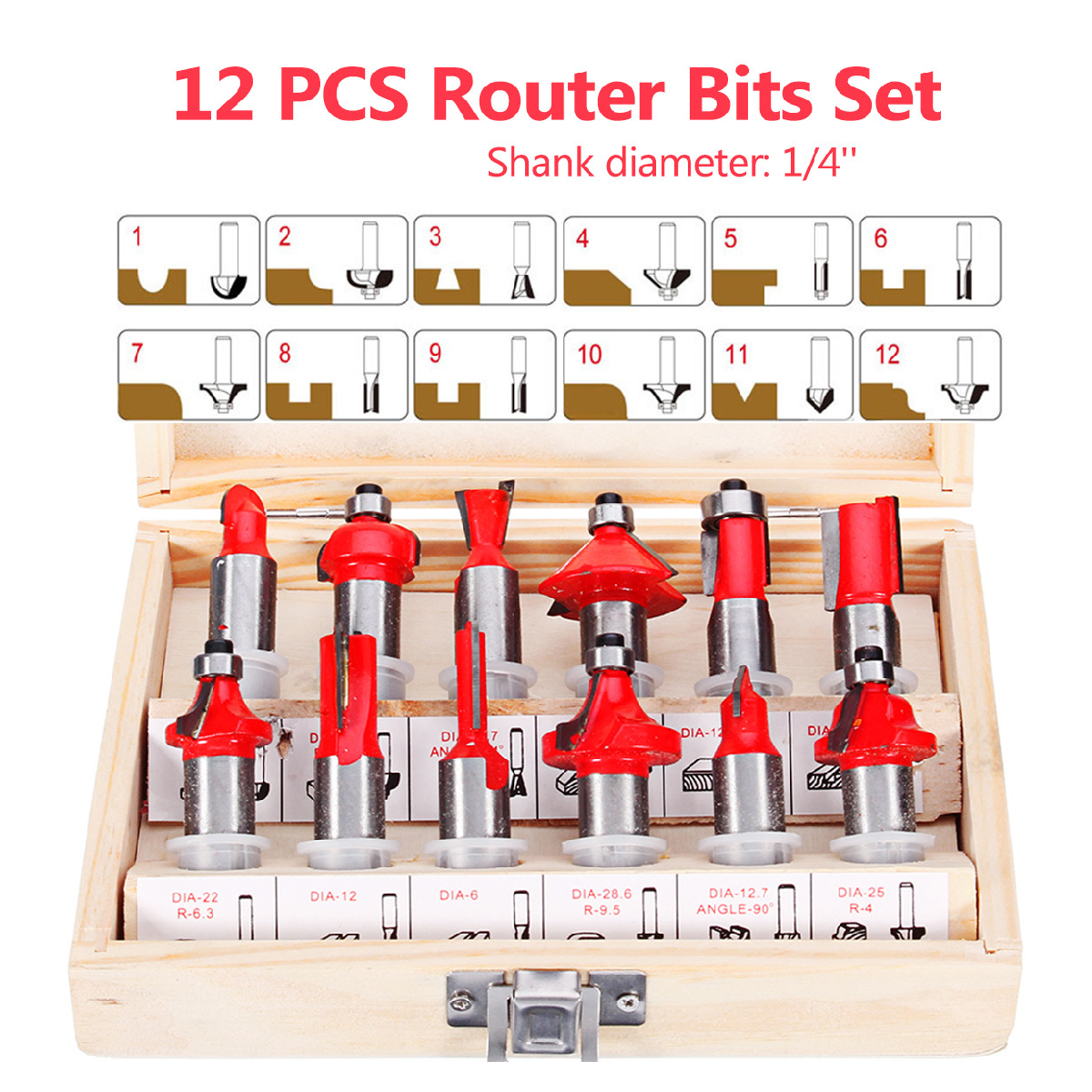HardwareCity 6.35MM (1/4) Router Bits Set, 12PC/Set