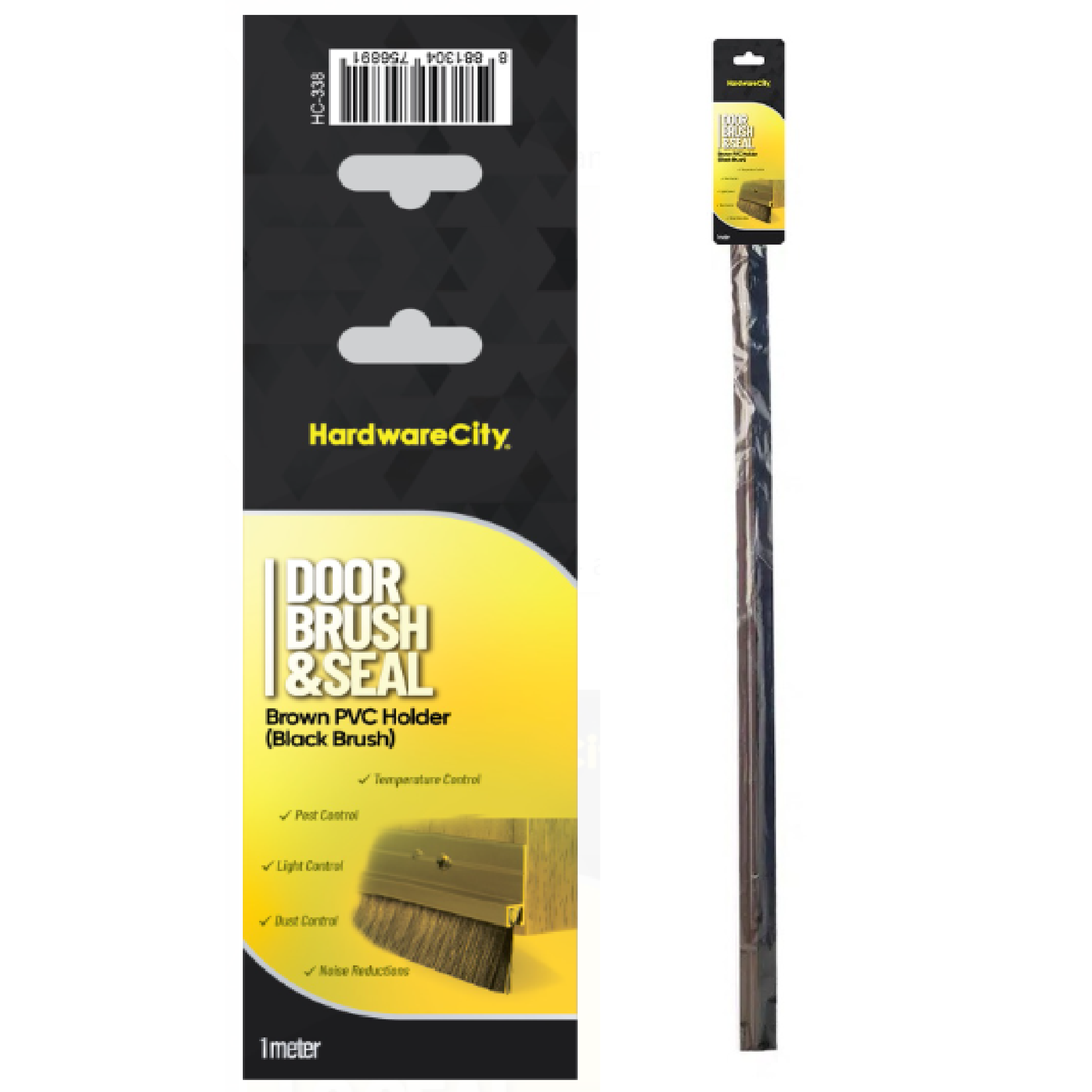 HardwareCity Door Brush BROWN PVC FRAME BLACK BRUSH 100CM