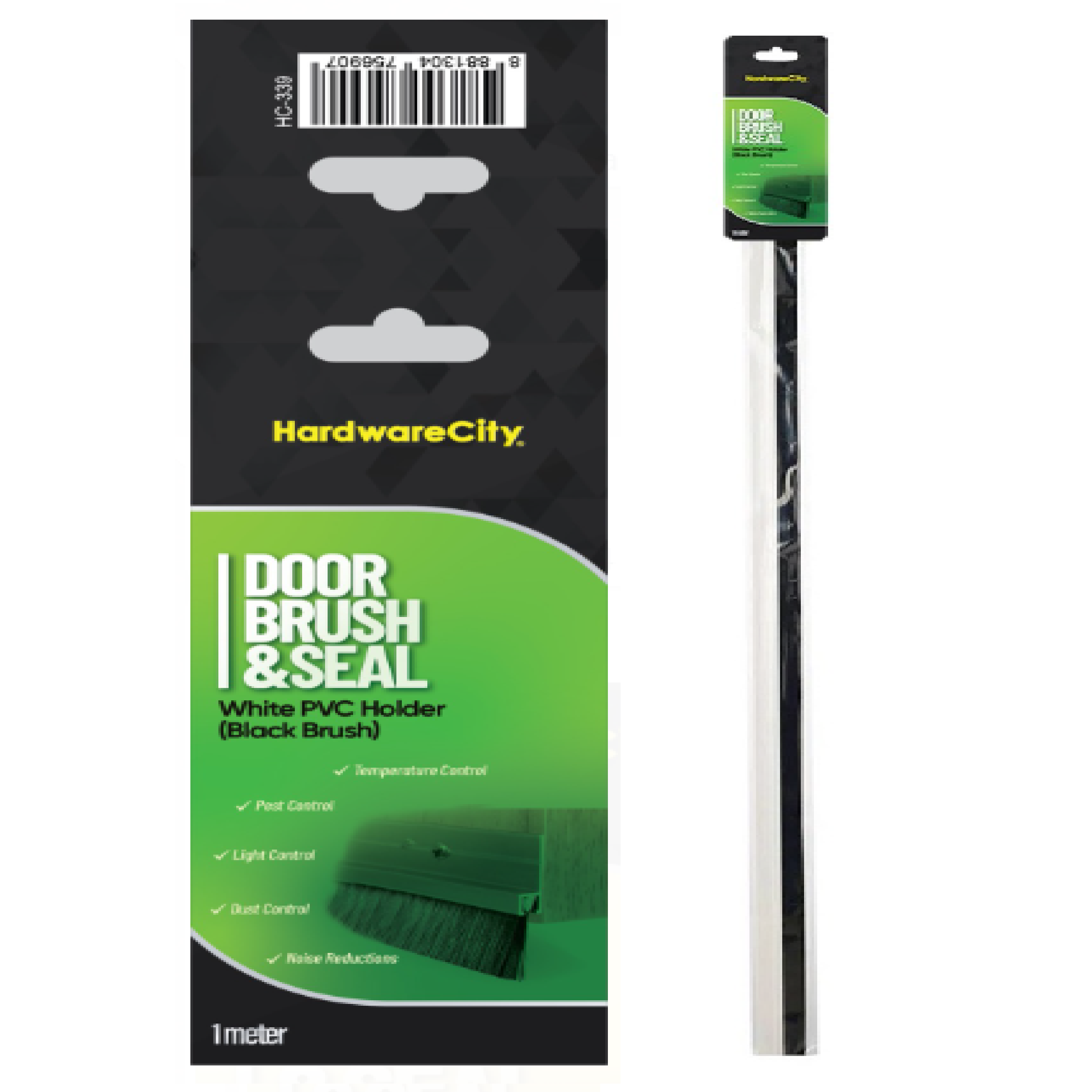 HardwareCity Door Brush CHROME PVC FRAME BLACK BRUSH 100CM