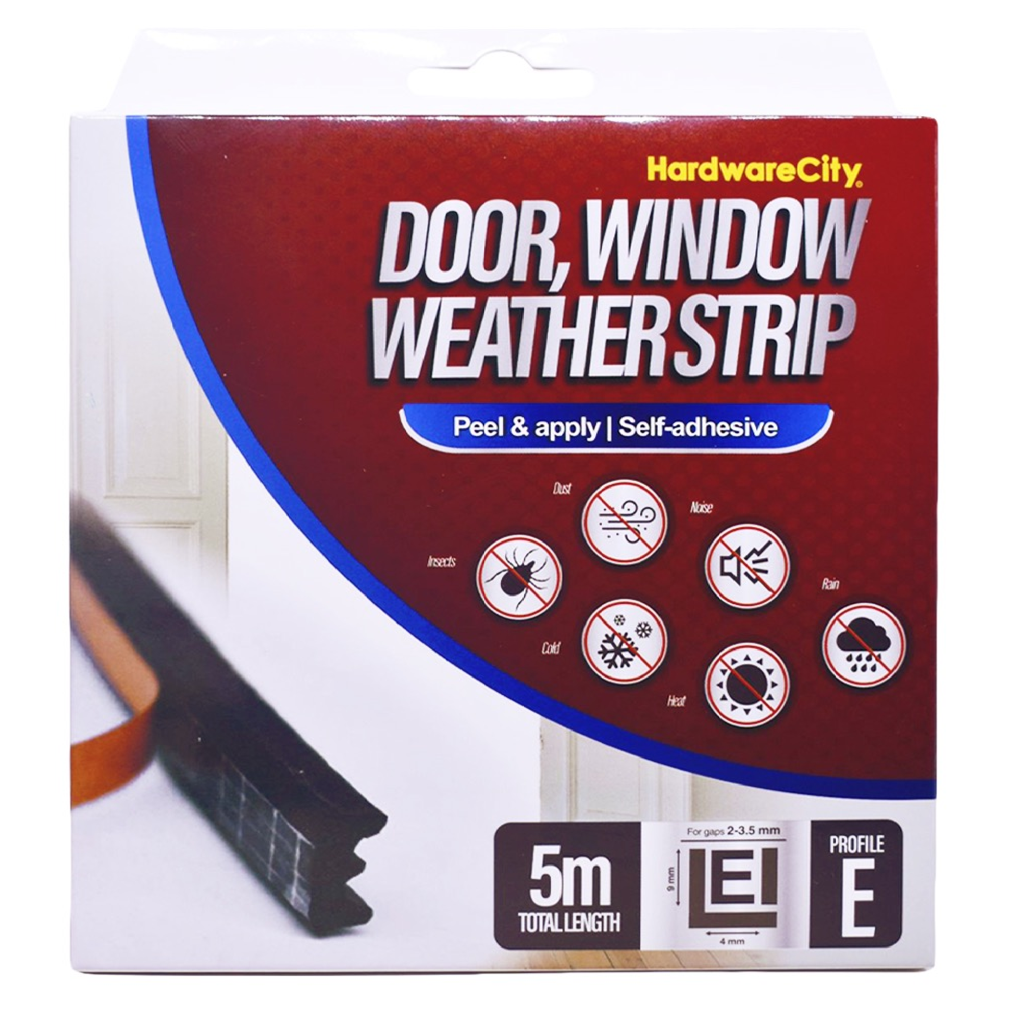 HardwareCity Self Adhesive Door & Window Weatherproof Seal E-PROFILE 5M/Roll