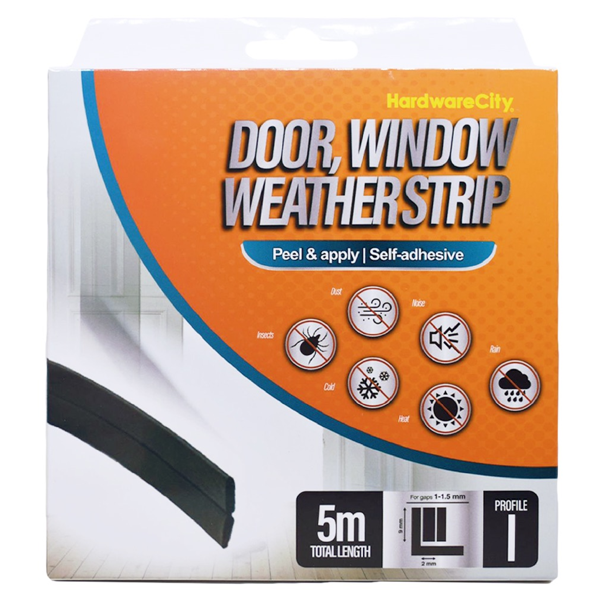HardwareCity Self Adhesive Door & Window Weatherproof Seal FLAT-PROFILE 5M/Roll