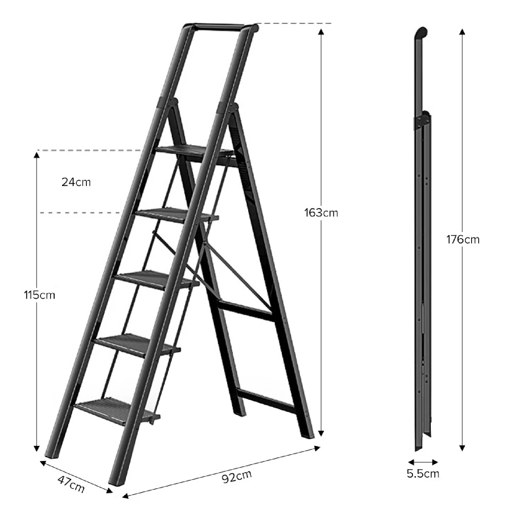 HardwareCity SLIM PROFILE LIGHTWEIGHT BLACK Ladder 5 STEPS