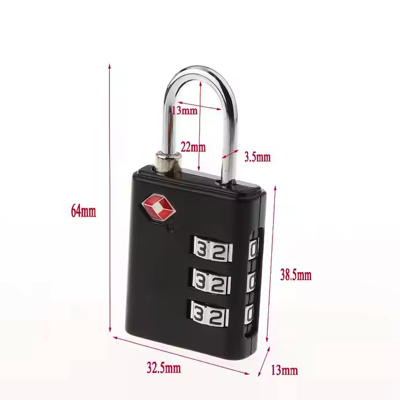 HardwareCity TSA-307 Combination Padlock TSA 3-DIGIT Numeric BLACK