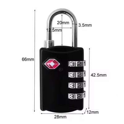 HardwareCity TSA-309 Combination Padlock TSA 4-DIGIT Numeric BLACK