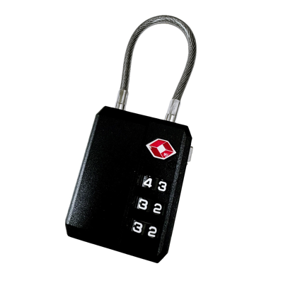 HardwareCity TSA-558 Combination Cable Padlock TSA 3-DIGIT Numeric BLACK