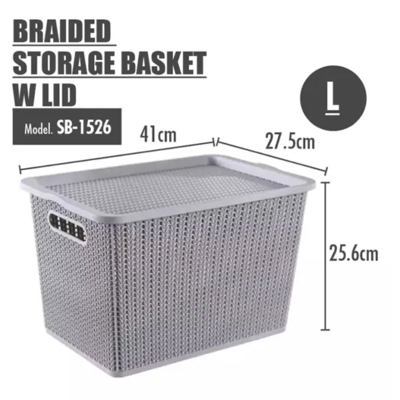 HOUSEWARE Plastic Storage Basket RATTAN Stackable Box With Lid Cover LARGE