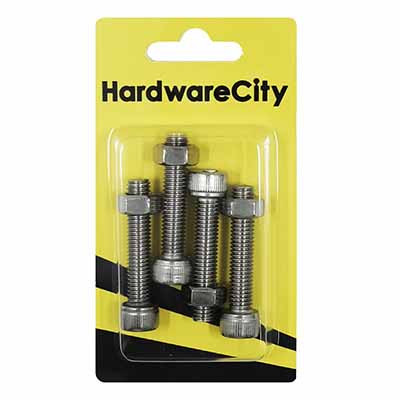 HWC SS316 Marine Fasteners, M8 X 40 Allen Cap Screws And Nut, 4PC/Pack