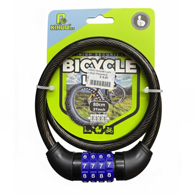 KIHUU Bicycle Cable 4-DIGIT Combination Lock 12MM X 800MM
