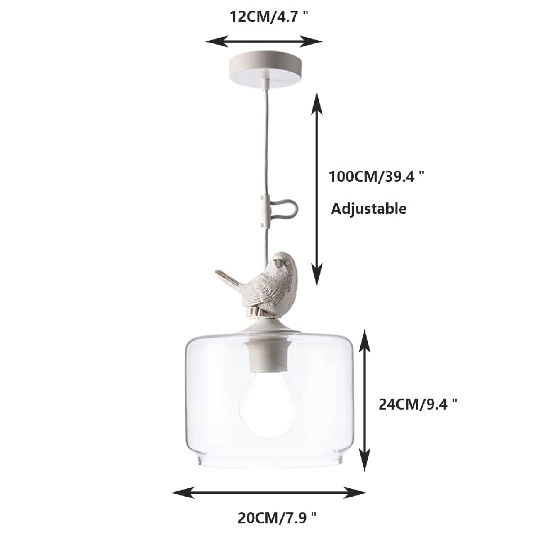 Light Vault BALDER WHITE BIRD On Modern Polished Glass Contemporary Pendant Light