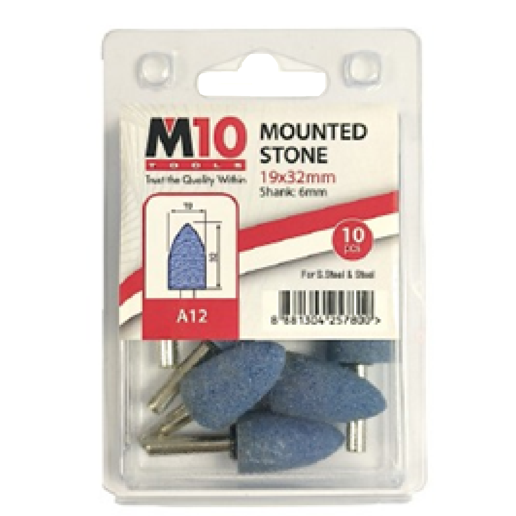 M10 A12 19MM X 32MM Mounted Stone For Stainless Steel & Steel 10PC/PACK