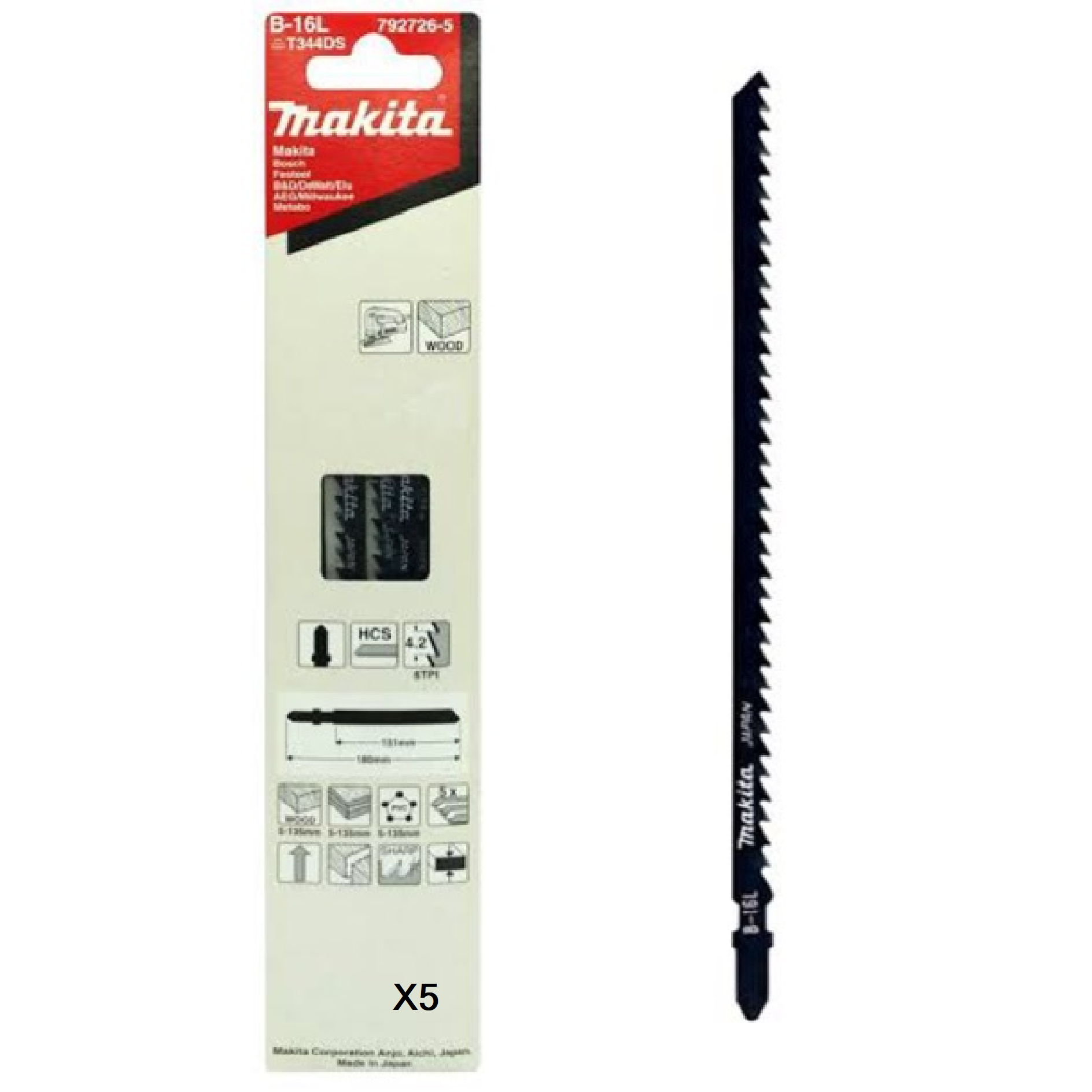 Makita 792726-5 B16L WOOD CUTTING JIGSAW Blade 6TPI 5PC/PACK