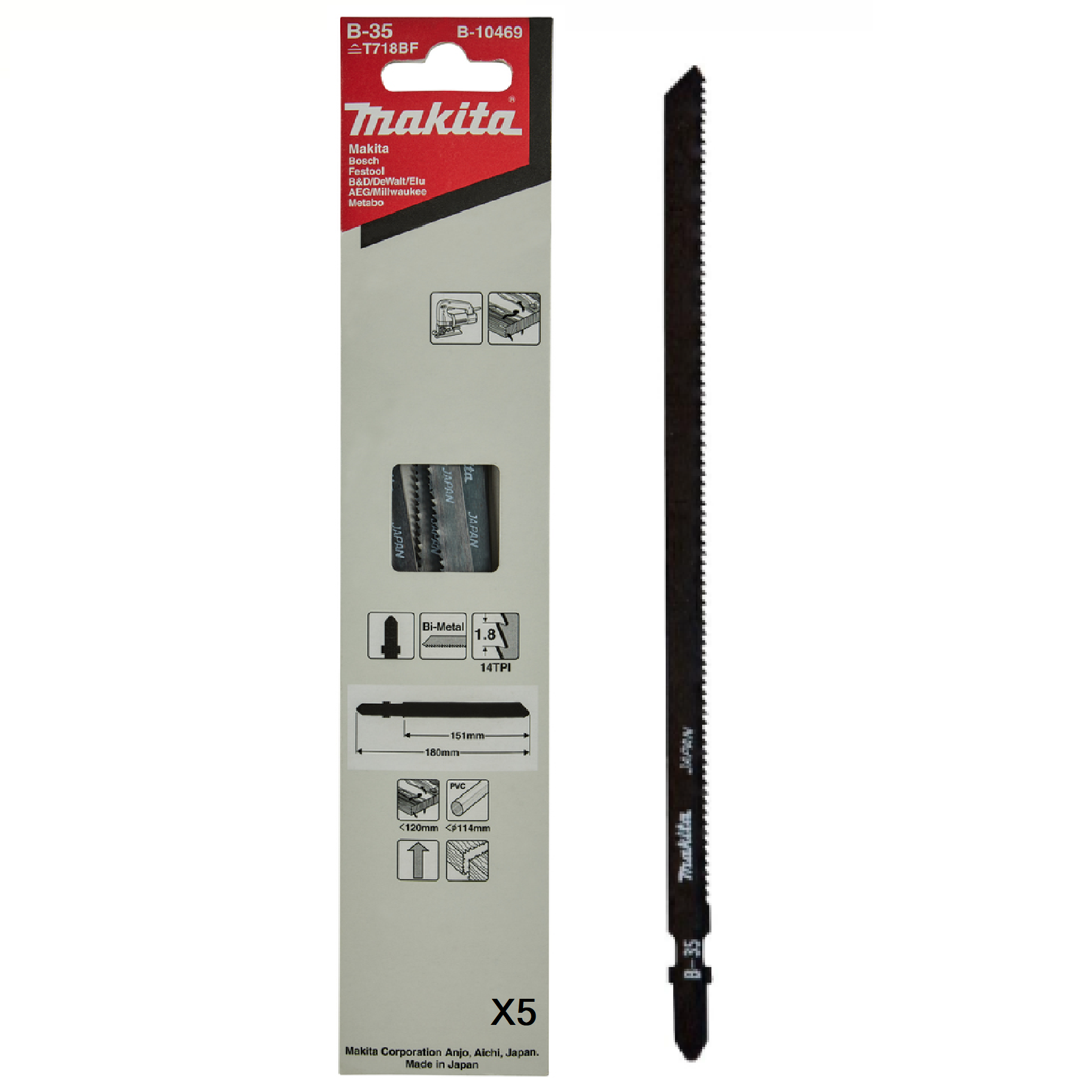 Makita B-10469 B35 BI-METAL JIGSAW Blades 14TPI 5PC/PACK