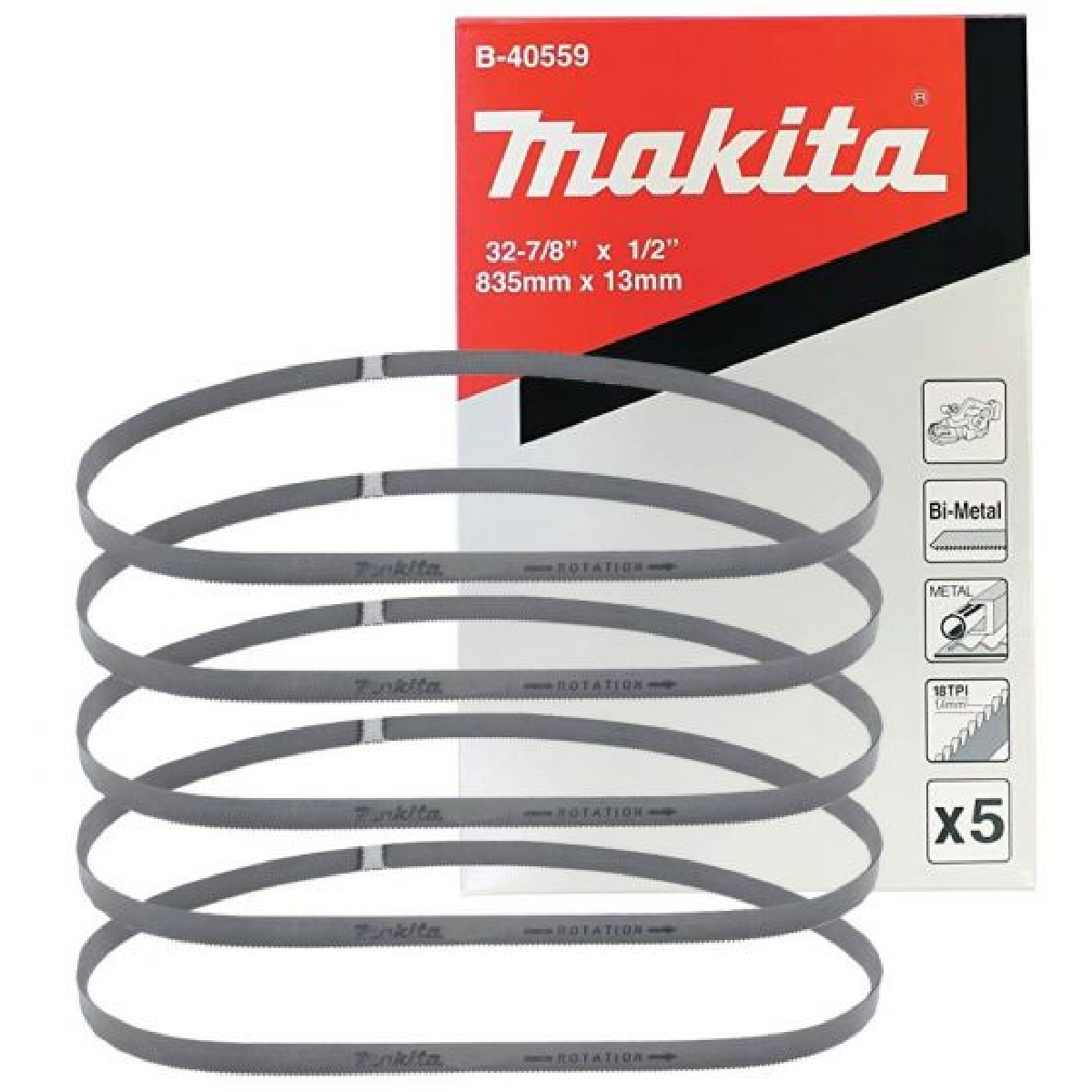 Makita B-40559 Bandsaw Blades 5PC/Pack 835MM X 13MM X 18TPI Suits DPB181 DPB182