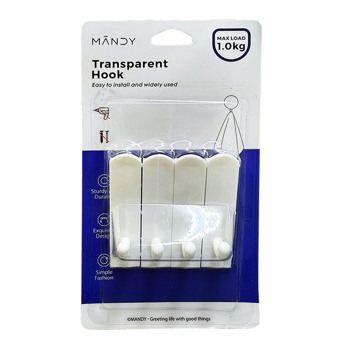MANDY Household Self Adhesive Hooks 4PC/PACK UP TO 1KG Load