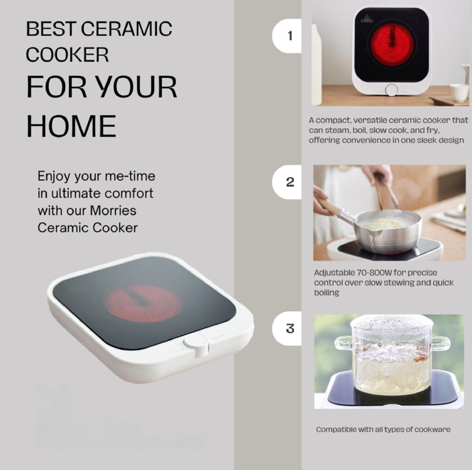 Morries MS0888CIC 800W Compact CERAMIC COOKER