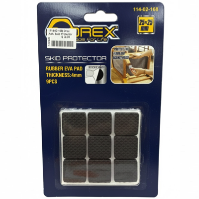 Orex 9PC SQUARE Self-Adhesive RUBBER PAD 25MM X 25MM BLACK