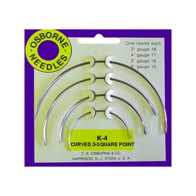 OSBORNE Needles No. K-4 - Curved 3 Sq. Point Needle Card Gauge 18,17,16,15 Harrison N.J USA 15016