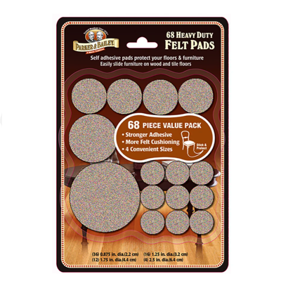 PARKER & BAILEY 68PC ASSORTMENT VALUE PACK Heavy Duty Furniture Felt Pads PB-253680