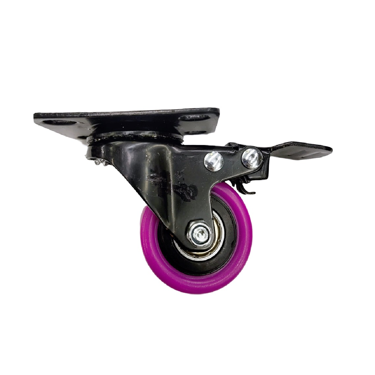 Purple PU Nylon Castor Wheel With Brakes (Swivel Base)