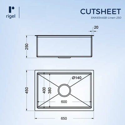 RIGEL Scratch Resistance Kitchen Sink LARGE BOWL SNK6545SB-250 LINEN HEXASHIELD