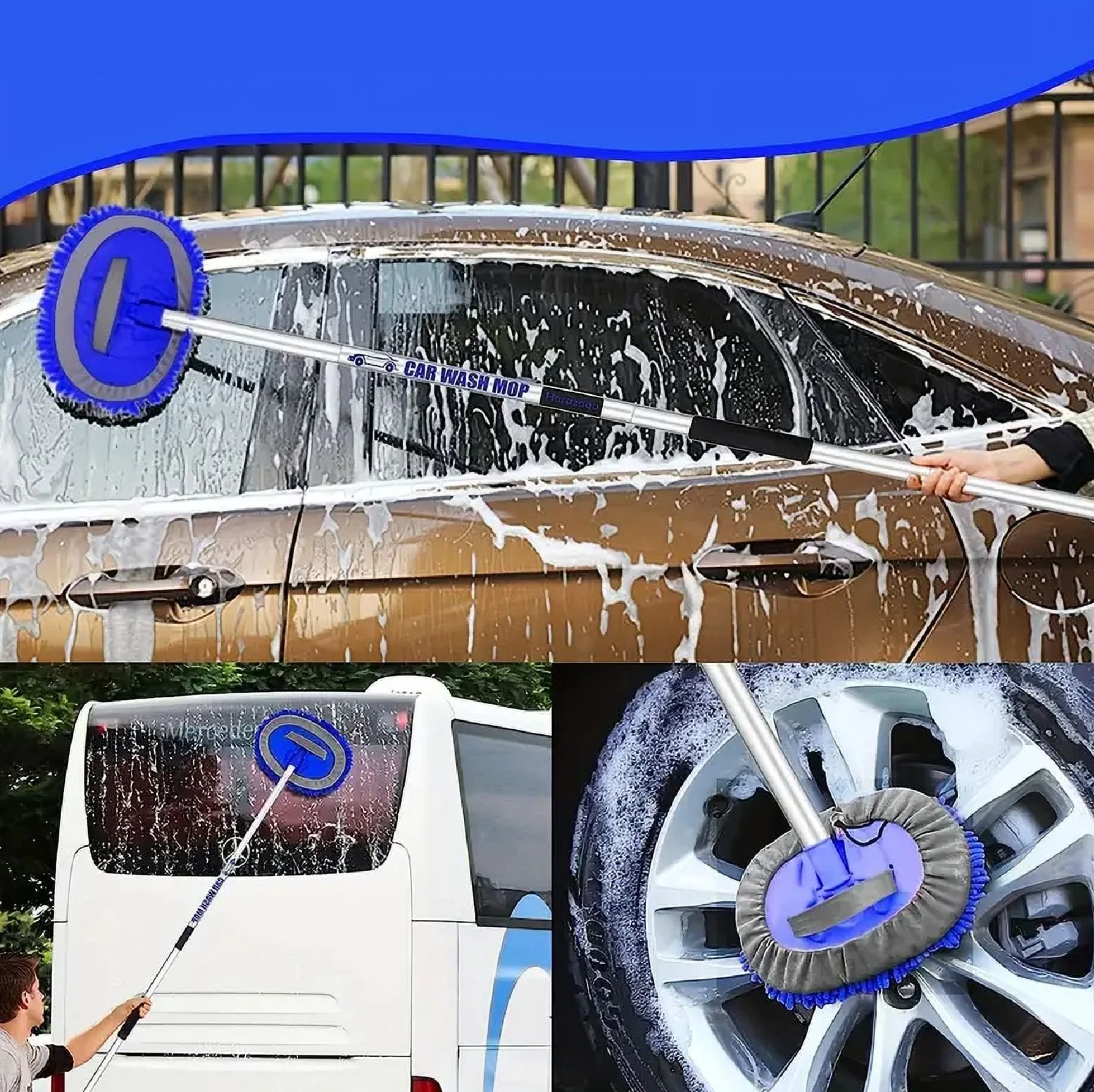 River 2-IN-1 TELESCOPIC Chenille Premium SCRATCH-FREE Microfiber WASH MITT MOP