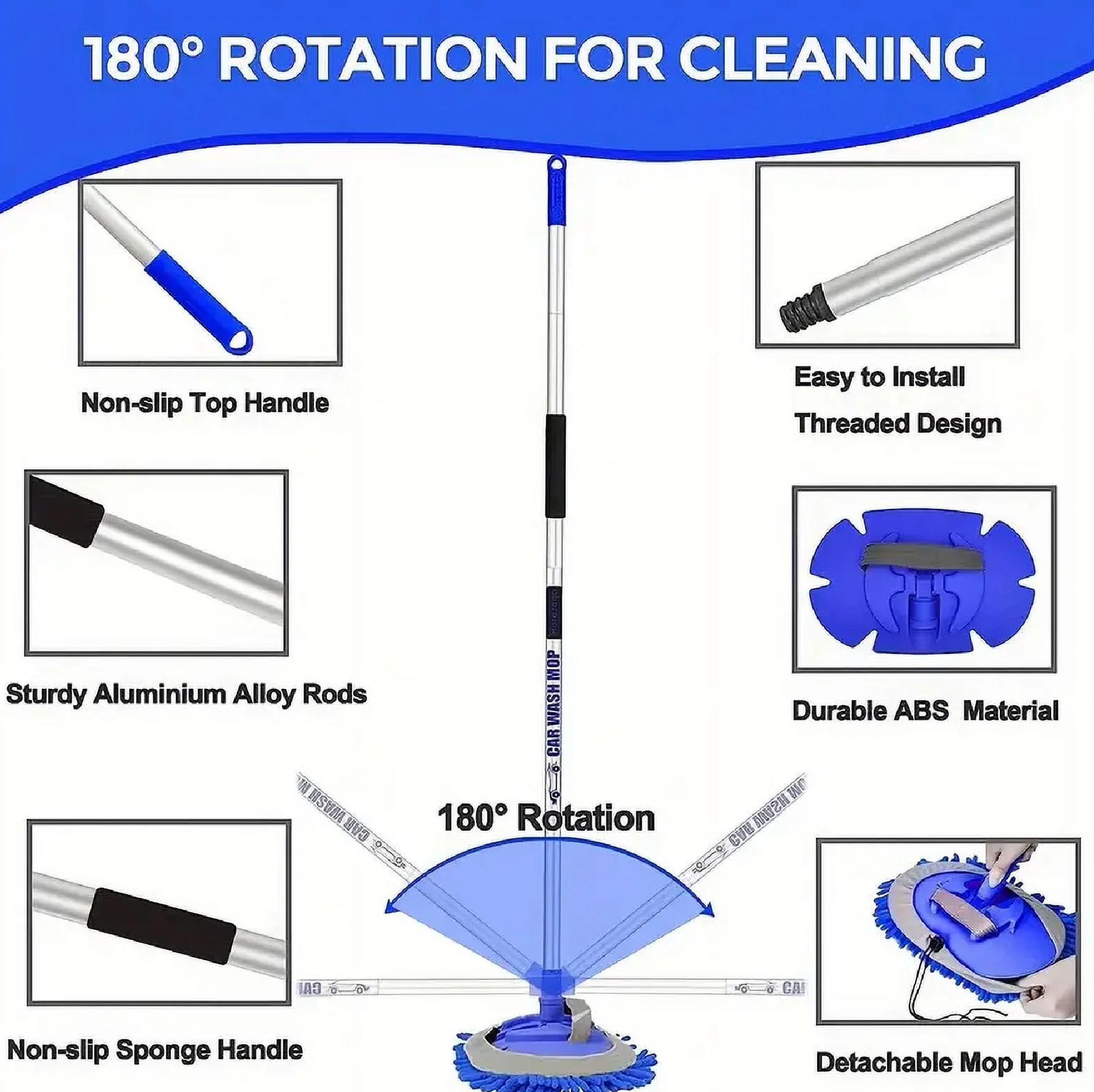 River 2-IN-1 TELESCOPIC Chenille Premium SCRATCH-FREE Microfiber WASH MITT MOP