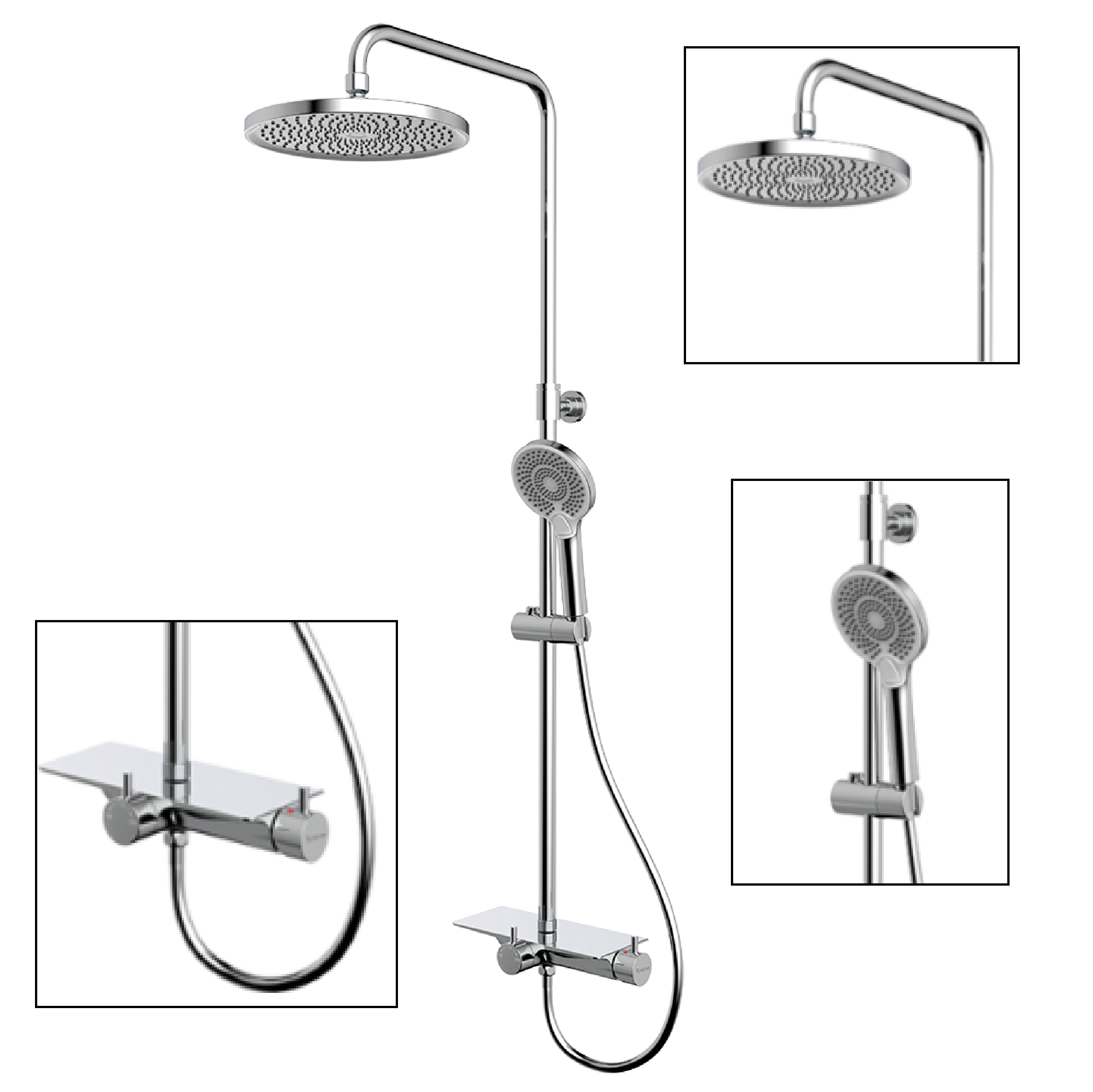 Rubine RAINSHOWER WITH MIXER Stainless Steel CHROME RSC-DECKOS-U2-CH