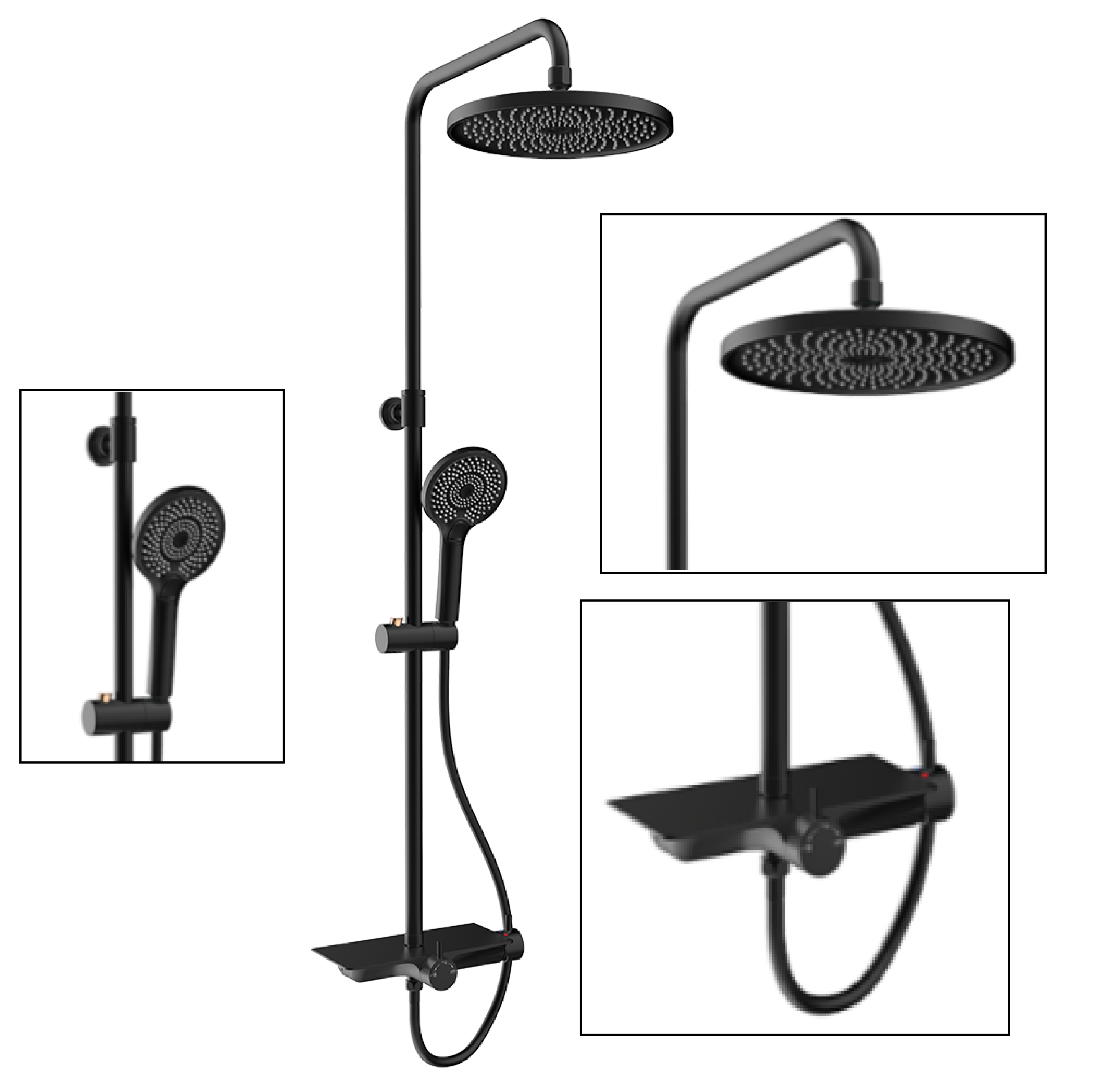 Rubine RAINSHOWER WITH MIXER Stainless Steel MATT BLACK RSC-DECKOS-U2-BK