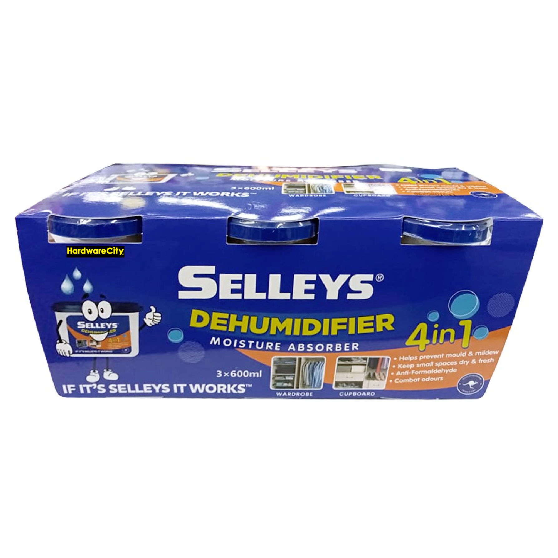 Selleys 4-IN-1 DEHUMIDIFIER (Combats Dampness, Mould, Mildews & Odour) Moisture Absorber 3 X 600ML